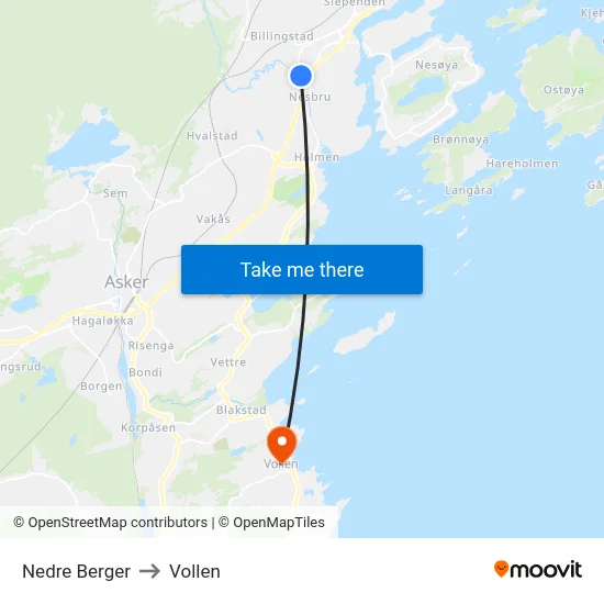 Nedre Berger to Vollen map