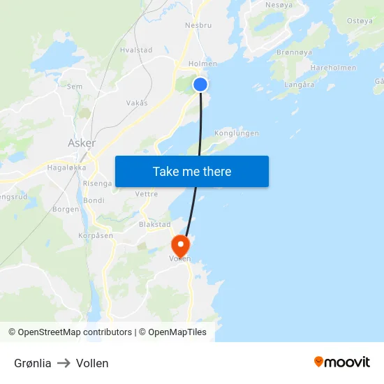 Grønlia to Vollen map