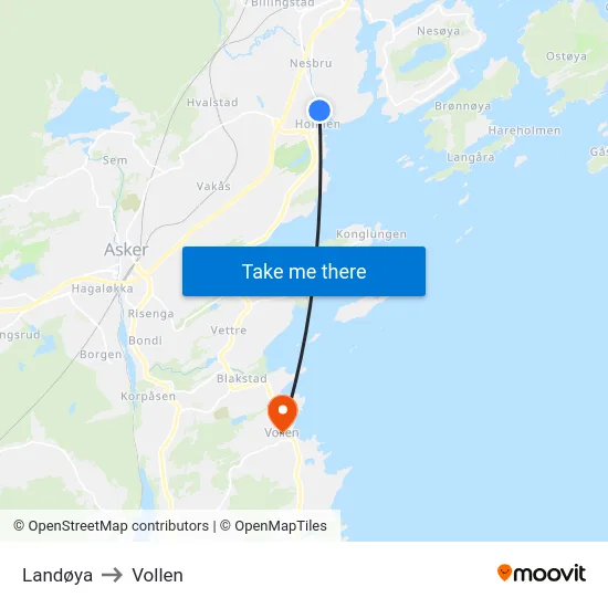 Landøya to Vollen map
