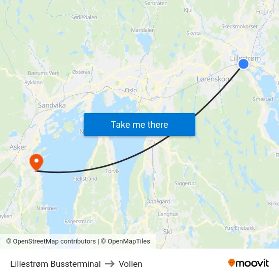 Lillestrøm Bussterminal to Vollen map