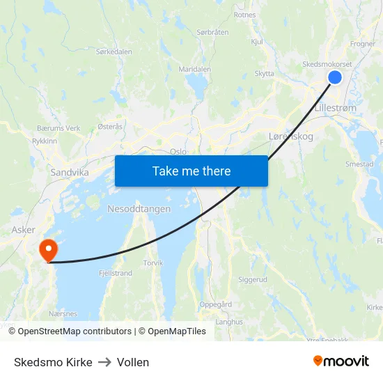 Skedsmo Kirke to Vollen map