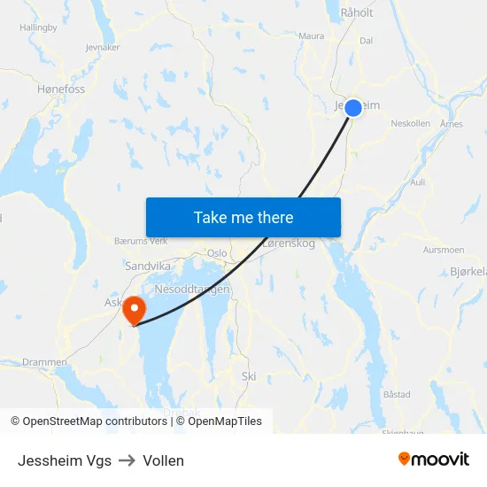 Jessheim Vgs to Vollen map