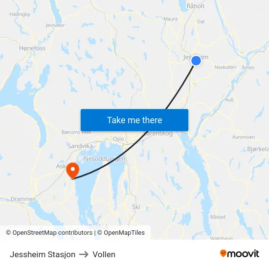 Jessheim Stasjon to Vollen map