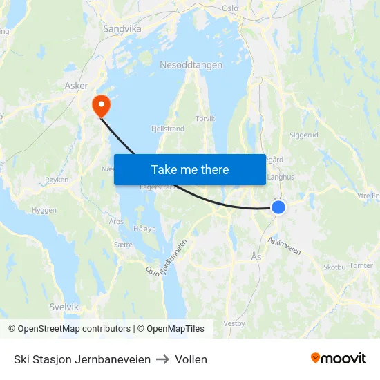 Ski Stasjon Jernbaneveien to Vollen map