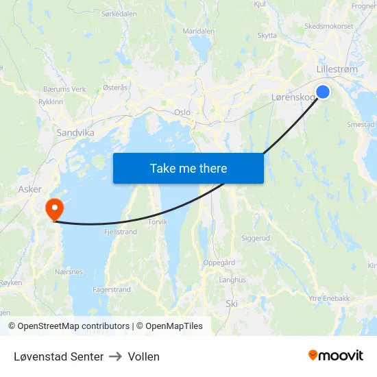 Løvenstad Senter to Vollen map