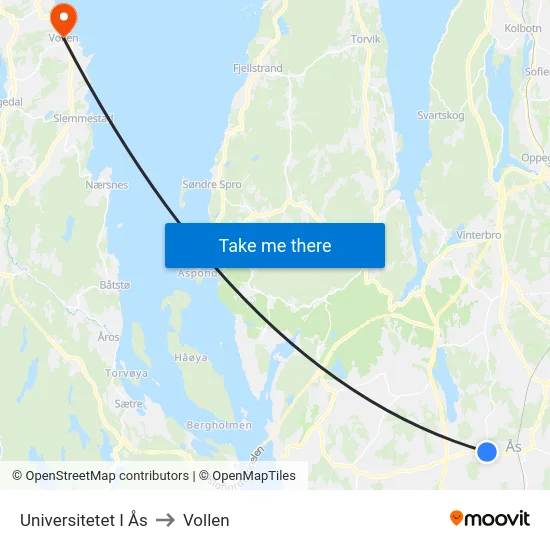 Universitetet I Ås to Vollen map