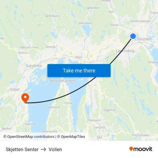 Skjetten Senter to Vollen map