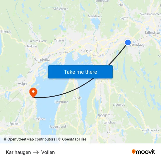 Karihaugen to Vollen map