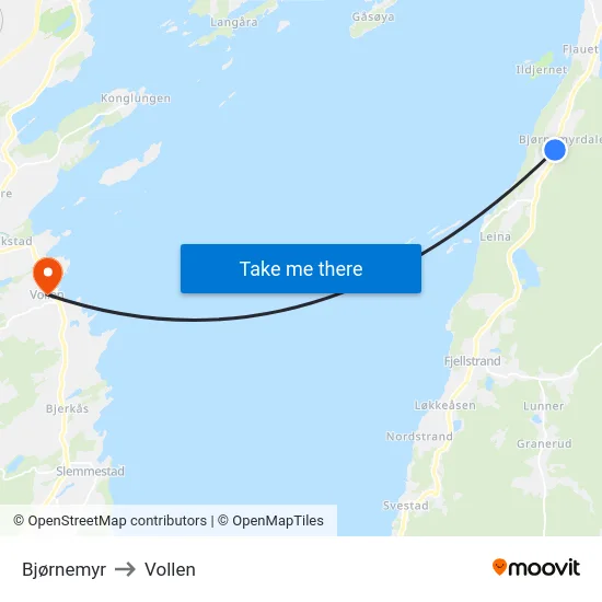 Bjørnemyr to Vollen map