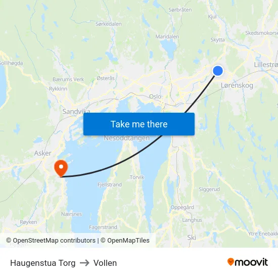 Haugenstua Torg to Vollen map