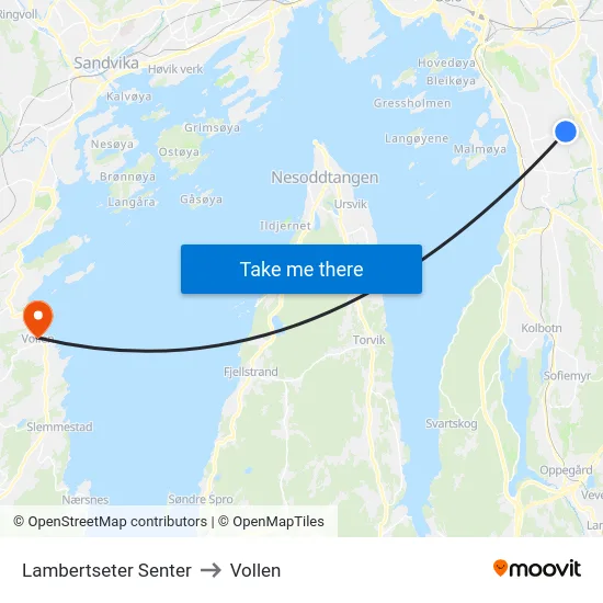 Lambertseter Senter to Vollen map