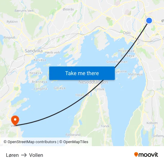 Løren to Vollen map