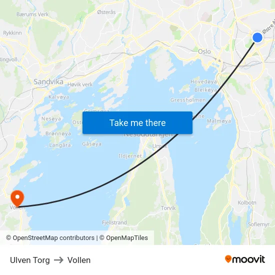 Ulven Torg to Vollen map