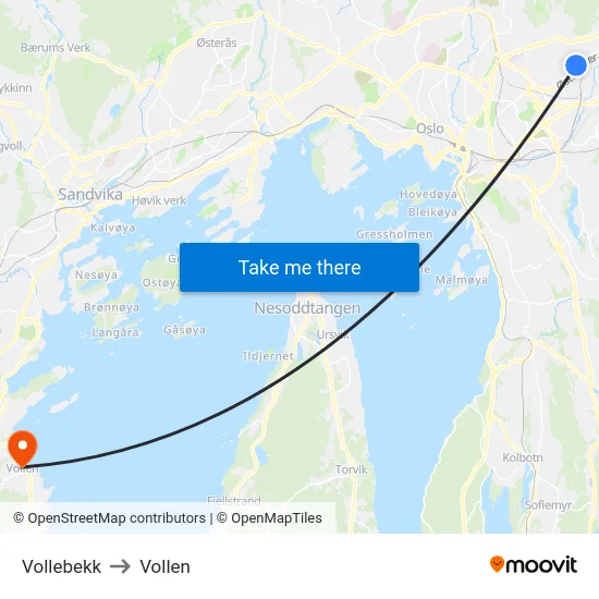 Vollebekk to Vollen map