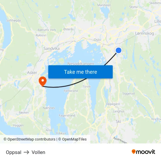 Oppsal to Vollen map