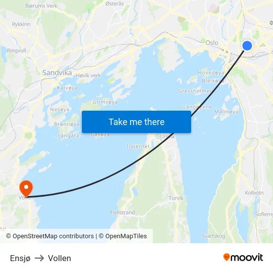 Ensjø to Vollen map