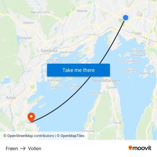 Frøen to Vollen map