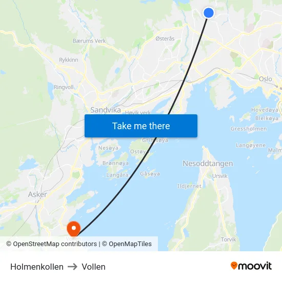 Holmenkollen to Vollen map