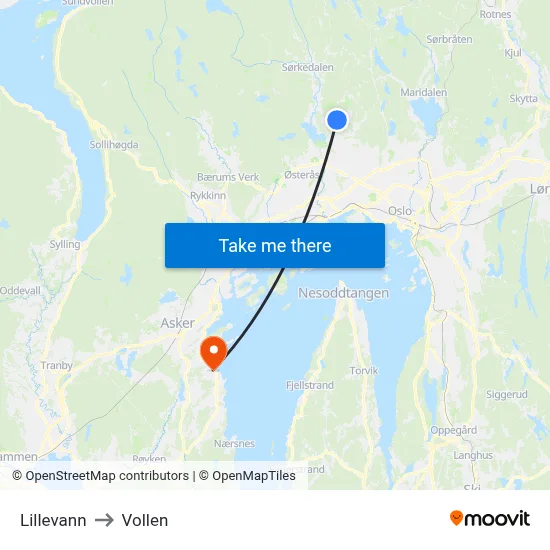 Lillevann to Vollen map