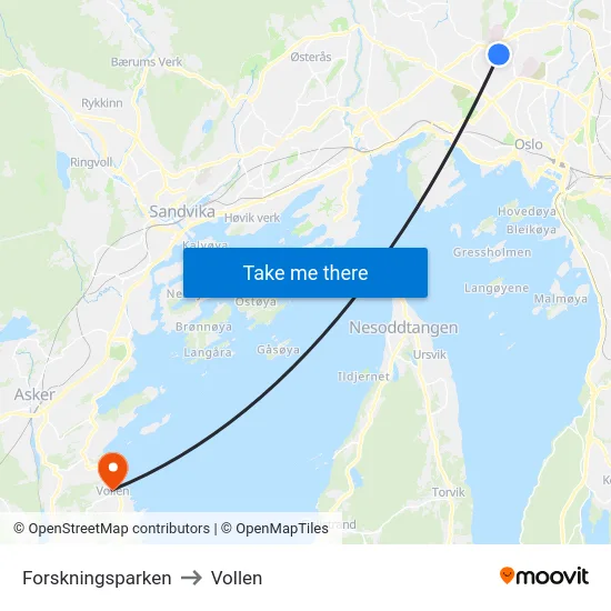 Forskningsparken to Vollen map