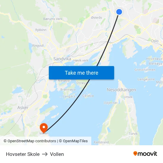 Hovseter Skole to Vollen map