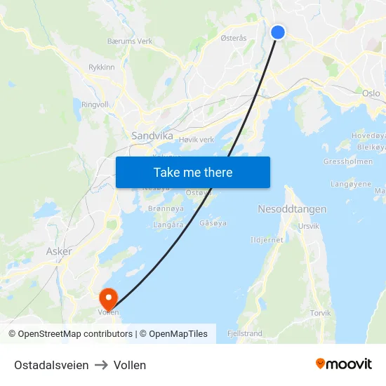 Ostadalsveien to Vollen map