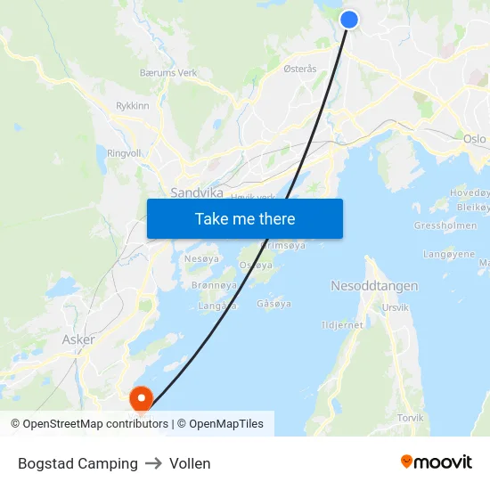 Bogstad Camping to Vollen map