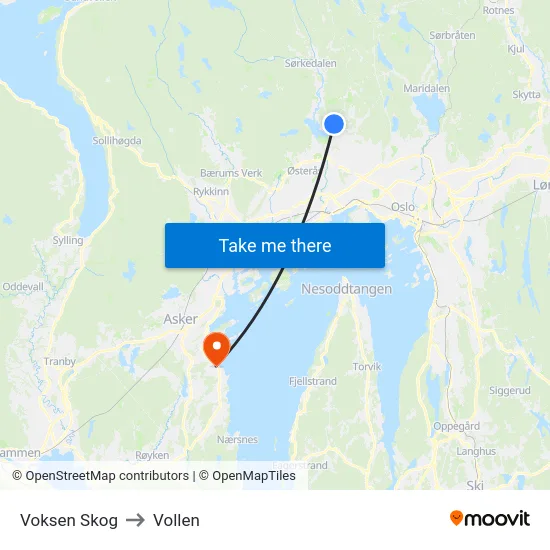 Voksen Skog to Vollen map