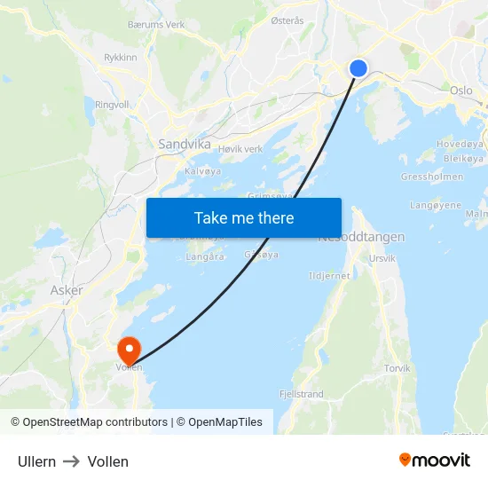 Ullern to Vollen map