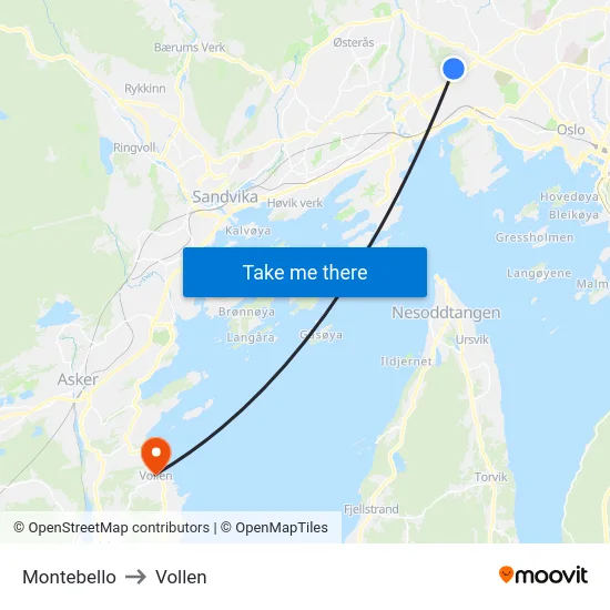 Montebello to Vollen map