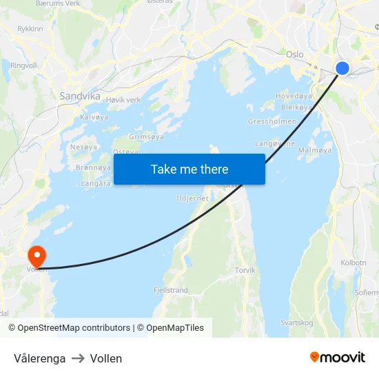 Vålerenga to Vollen map