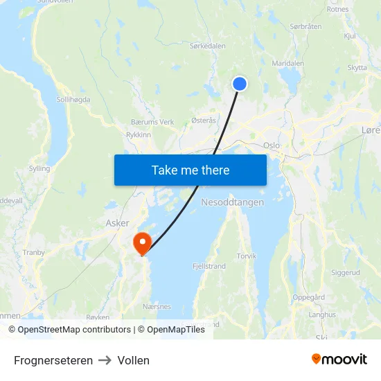 Frognerseteren to Vollen map