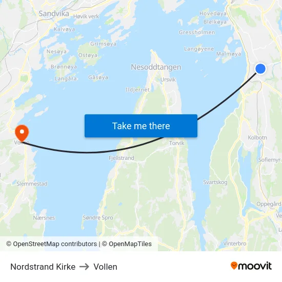 Nordstrand Kirke to Vollen map