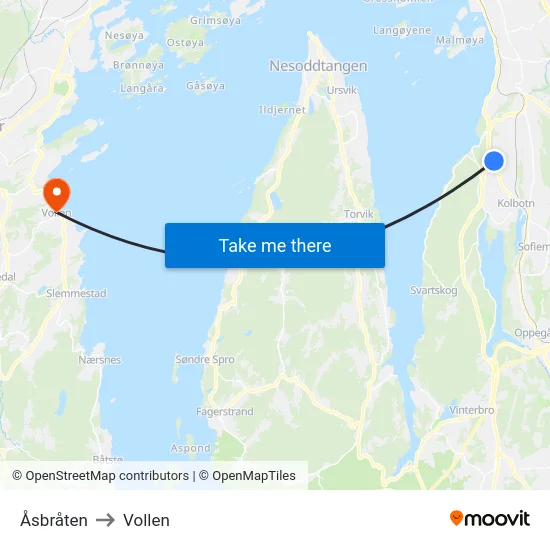 Åsbråten to Vollen map