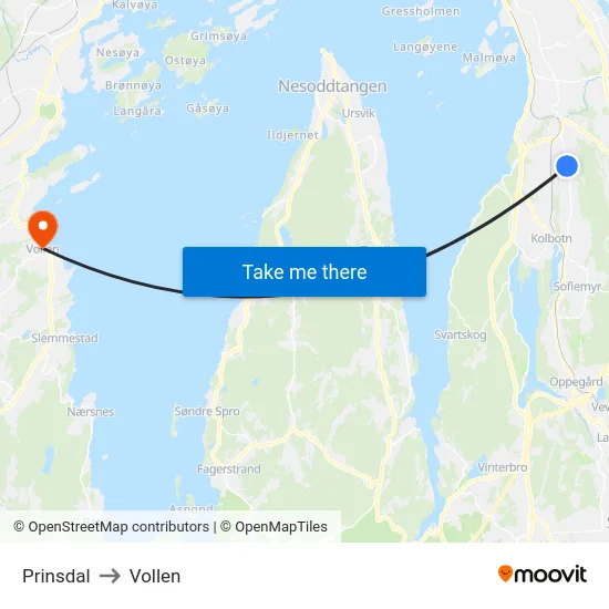 Prinsdal to Vollen map