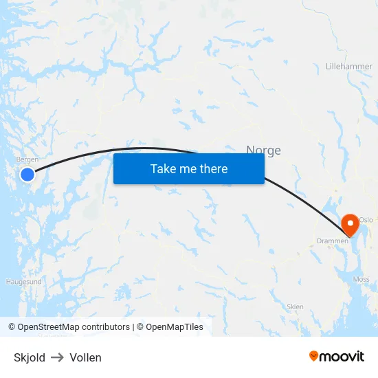 Skjold to Vollen map