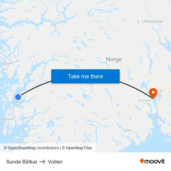 Sunde Båtkai to Vollen map