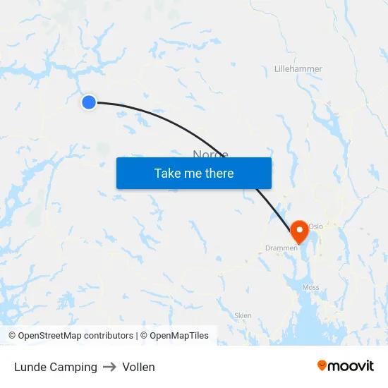 Lunde Camping to Vollen map