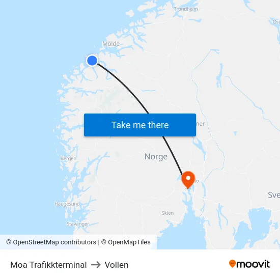 Moa Trafikkterminal to Vollen map