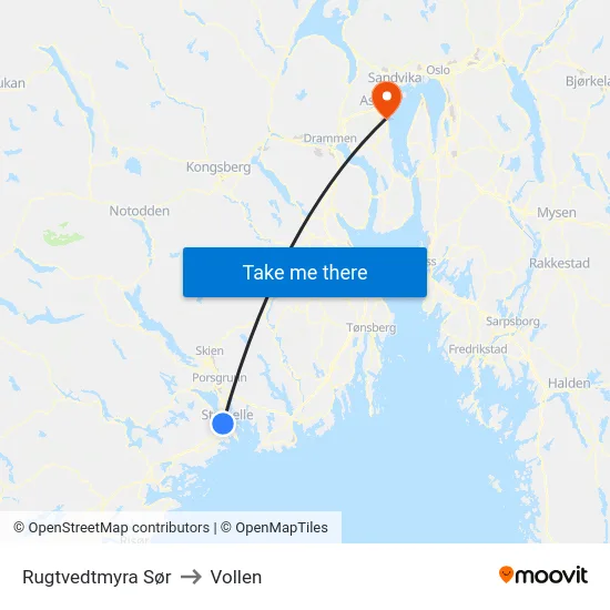 Rugtvedtmyra Sør to Vollen map
