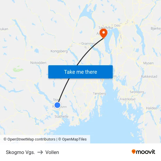 Skogmo Vgs. to Vollen map