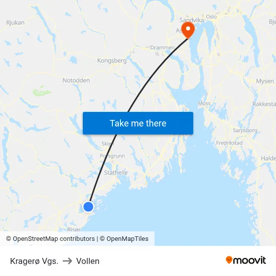 Kragerø Vgs. to Vollen map