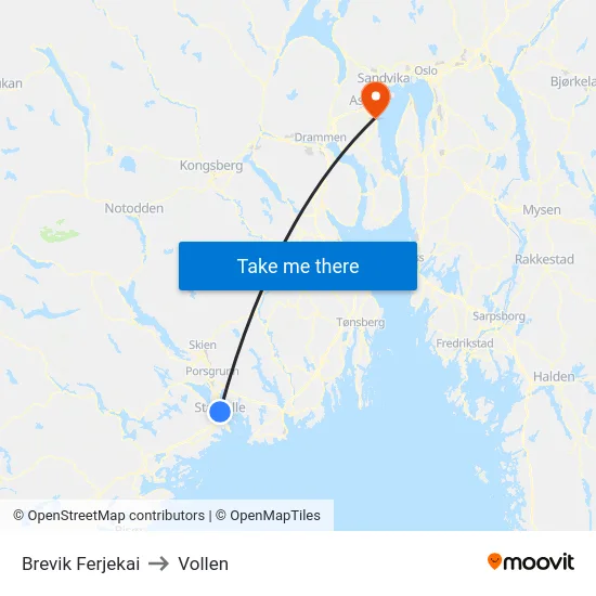 Brevik Ferjekai to Vollen map