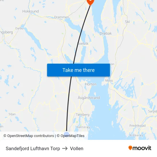 Sandefjord Lufthavn Torp to Vollen map