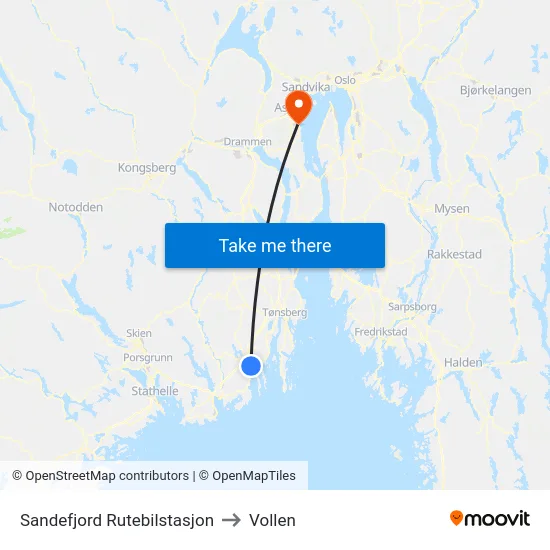 Sandefjord Rutebilstasjon to Vollen map
