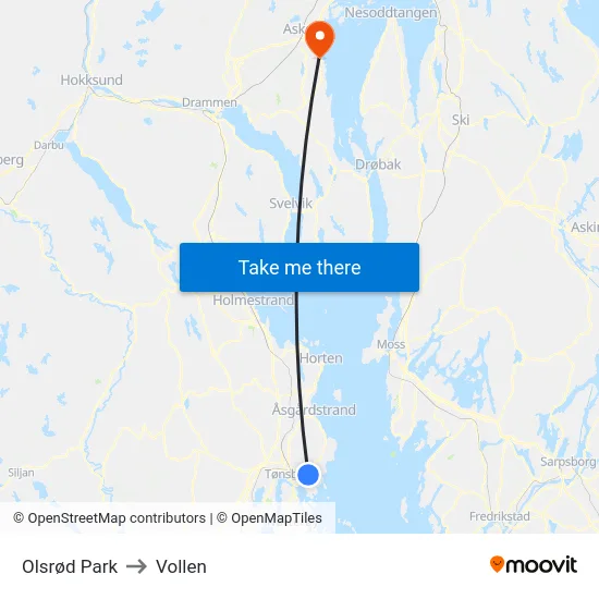 Olsrød Park to Vollen map