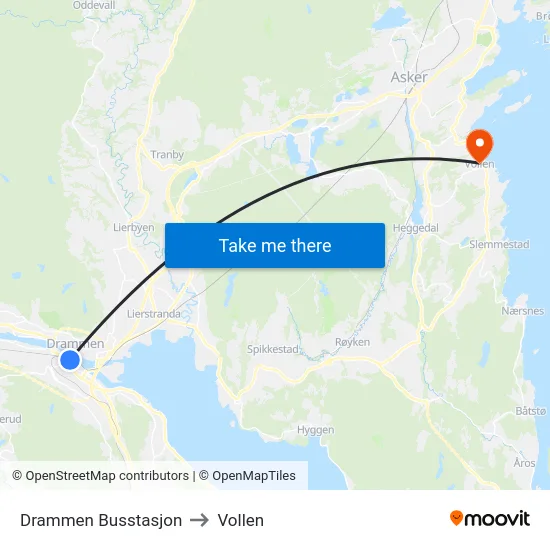 Drammen Busstasjon to Vollen map