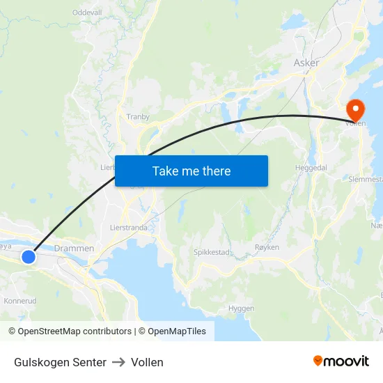 Gulskogen Senter to Vollen map