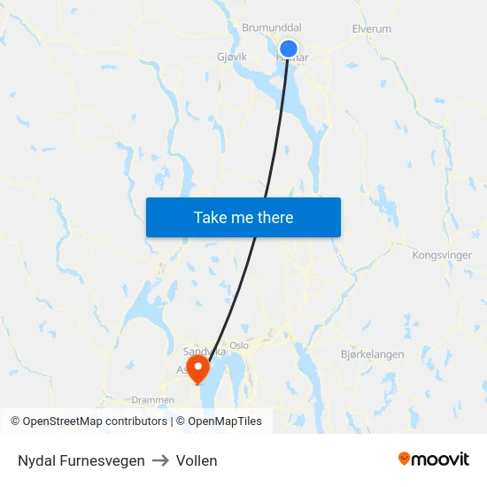 Nydal Furnesvegen to Vollen map