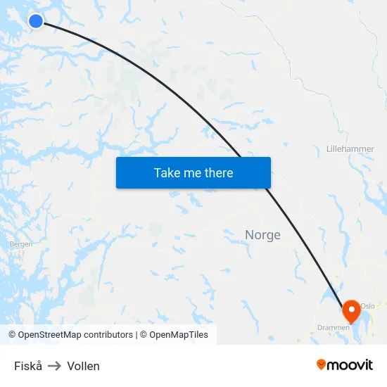 Fiskå to Vollen map